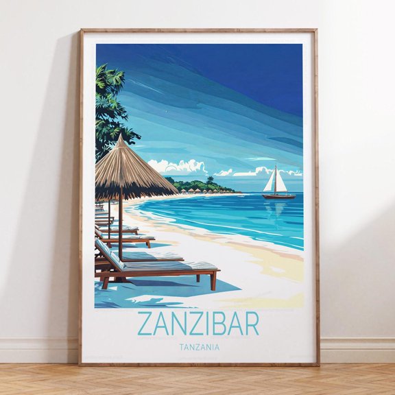 Zanzibar Tanzania Tropical Beach Coast Wall Art, Unframed Paper Print Size 8x12