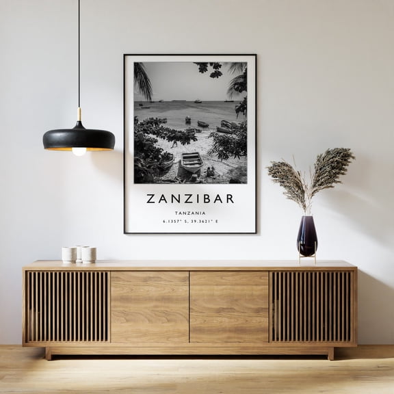 Zanzibar Travel Minimalist Black And White Tanzania Print, Unframed Paper Print