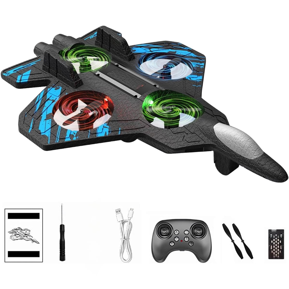 Zanzike 2.4GHz RC Fighter Jet Foam Airplane 360° Stunt Flights LED Lights Indoor Outdoor Blue