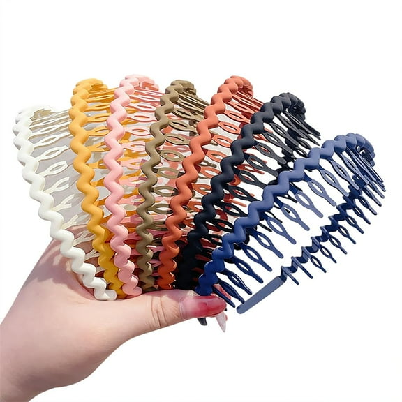 Zaoz 12 Pcs Colorful Hair Comb Headbands Plastic Teeth Comb Headbands Thin Hair Bands with Teeth Shark Tooth Hair Hoops Wave Shape Headbands Non Slip Hairbands for Women Girls A418