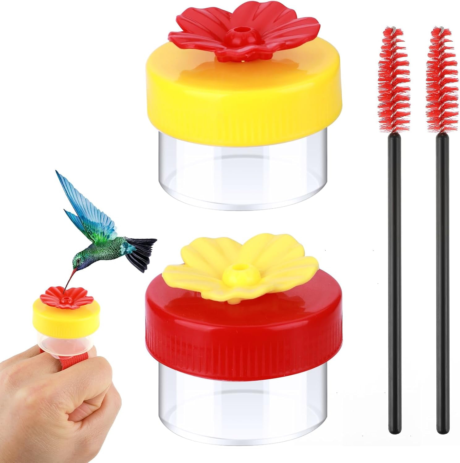 Zaoz 2 Pack Hummingbird Hand Feeder Flower Handheld Hummingbird Feeders Mini Hummingbird Feeder Ring Style Hummingbird Ring Feeder for Outdoors Hand Feeding Tools A418