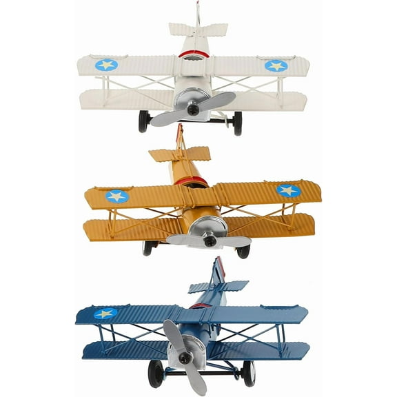 Zaoz 3Pcs Vintage Airplane Decor Small Biplane Plane Model Metal Aircraft Desktop Ornament 6.5 x 5.12 x 2.36Inch A418