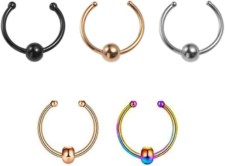 Psyqtsuary 8Pcs D Shaped Fake Nose Ring Hoops Set Nose Rings Piercing