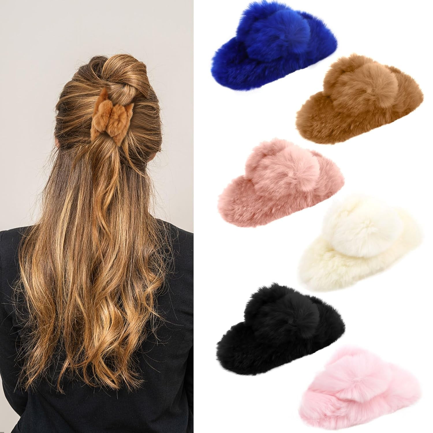 Zaoz 6 Pcs Fuzzy Big Claw Hair Clips for Women - Strong Hold, Non-Slip, Fluffy Winter Hair Clips for Thick Hair and Girls A418