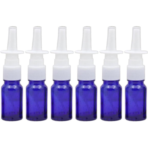 Zaoz 6PCS 10ml/0.34oz Refillable Blue Glass Nasal Spray Bottles Fine Mist Sprayers Makeup Water Travel Containers Jars For Essential Oils Saline Water Perfume Bottles Atomizers Sold A418