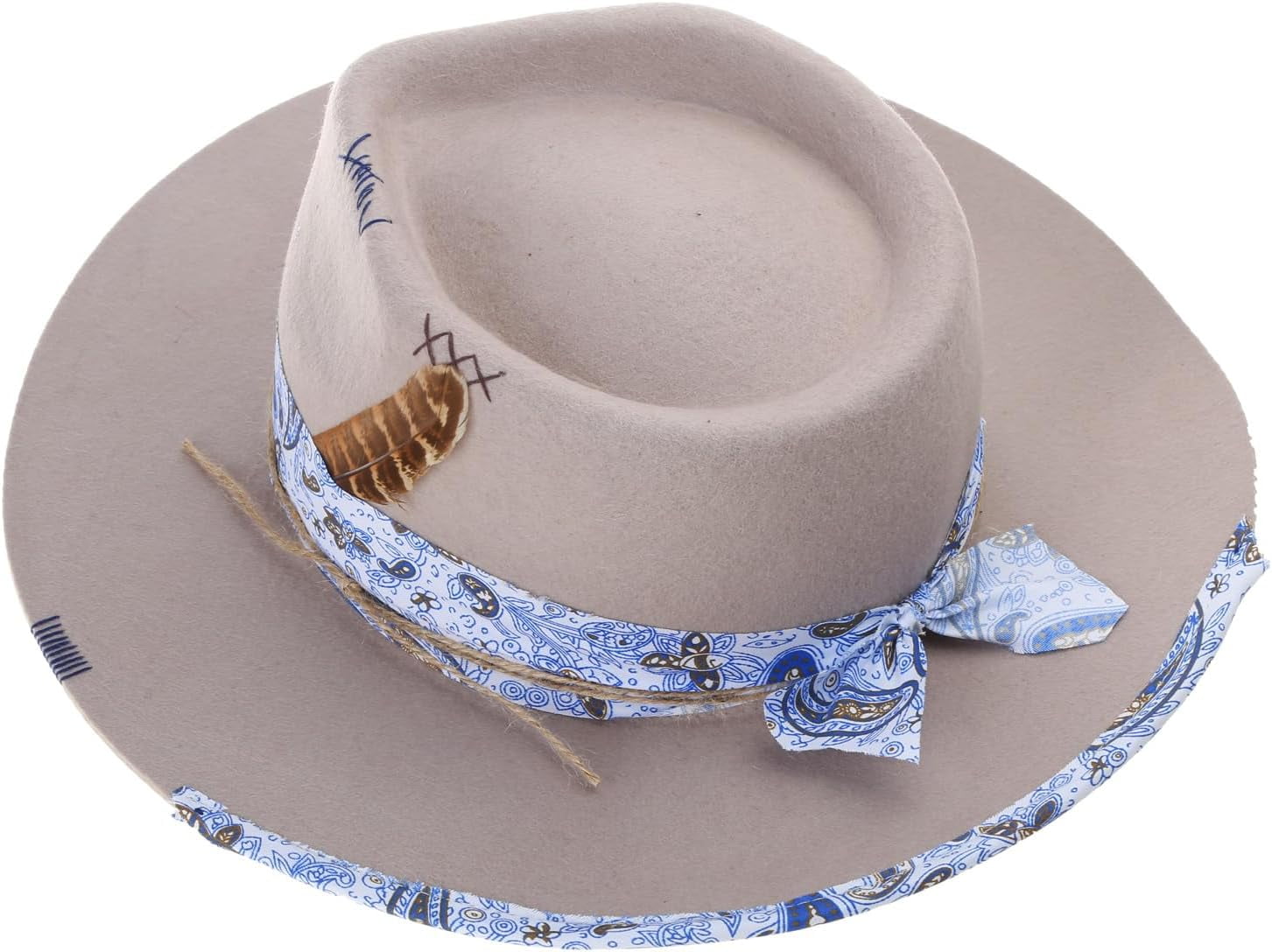 Qsvbeeqj Fedoras Hat Band Remplacement Main Brodé Western Hat