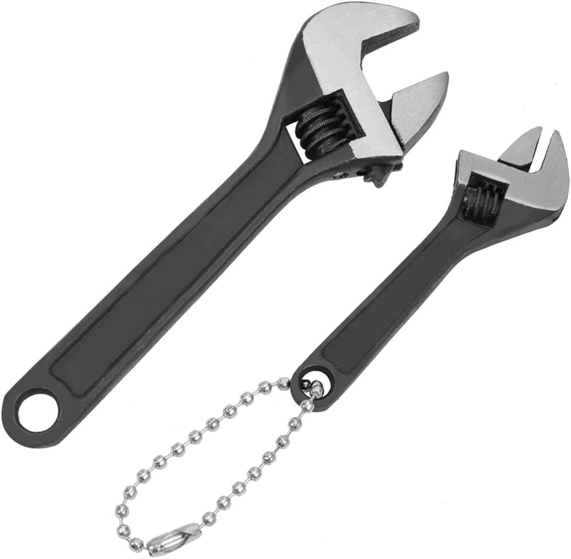 Zaoz Mini Adjustable Wrench 4 Inch and 2.5 inch, Adjustable Hand Wrench Black Spanner Wrench with Chain Hand Knurl Tool for Repair Maintenance Automotive Car A418