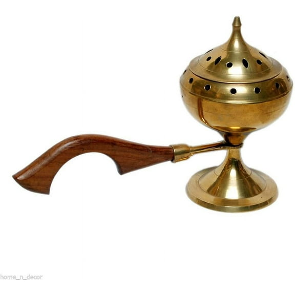 Zap Impex Brass Incense Burner with Long Wood Handle (Size- 9 inches)