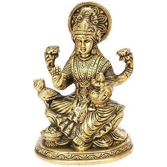 Zap Impex Brass Lakshmi Idol Laxmi Goddess Lakshmi Sitting Statue in Blessing Position for Puja Temple at Home