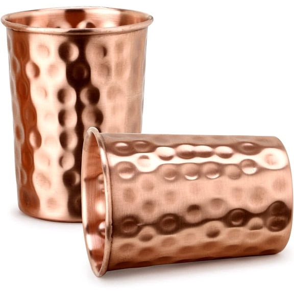 Zap Impex Hammered Copper Drinking Glass Set of 2, 250 ml Each, Pure Copper Tumbler Cups for Water, Ayurvedic Traditional Drinkware, Handcrafted Metal Glasses for Home & Kitchen