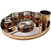 Zap Impex Indian Stainless Steel Brown Copper Hammered Serving Platter Thali Set