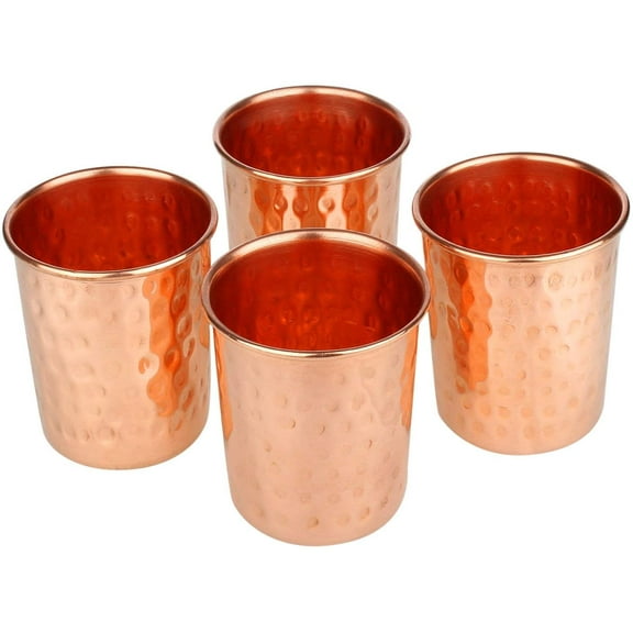 Zap Impex Pure Copper Hammered Cup Brown Glasses Moscow Mule Tumbler (Set of 4)