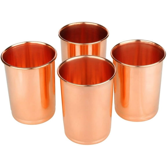 Zap Impex Pure Copper Plain Drinking Cup Copper Glass Brown Tumbler Set of 4 Material: Copper