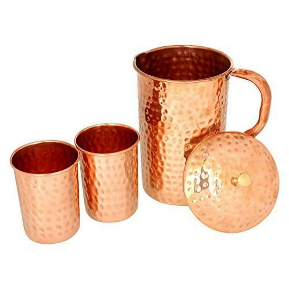 Zap Impex Pure copper hammered jug with 2 glasses for the benefits copper water pitcher 1600 ml