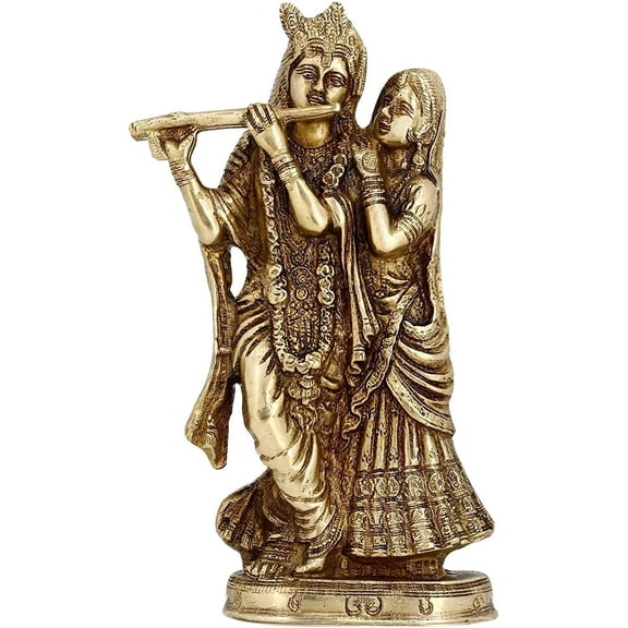 Zap Impex Radha Krishna Statue Hindu Gods Brass Sculpture Home Dcor Color: Gold Gift item