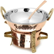 Zap Impex Serving Set Stainless Steel Copper Indian Karahi Angithi Serving Spoon, 3-Pieces Set Brown