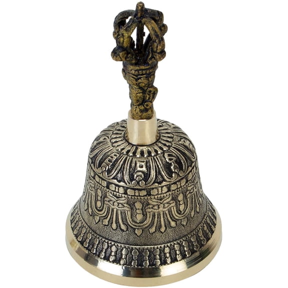 Zap Impex Tibetan Brass Hand Bell Meditation Prayer Bell Buddhist Bell 5 inch