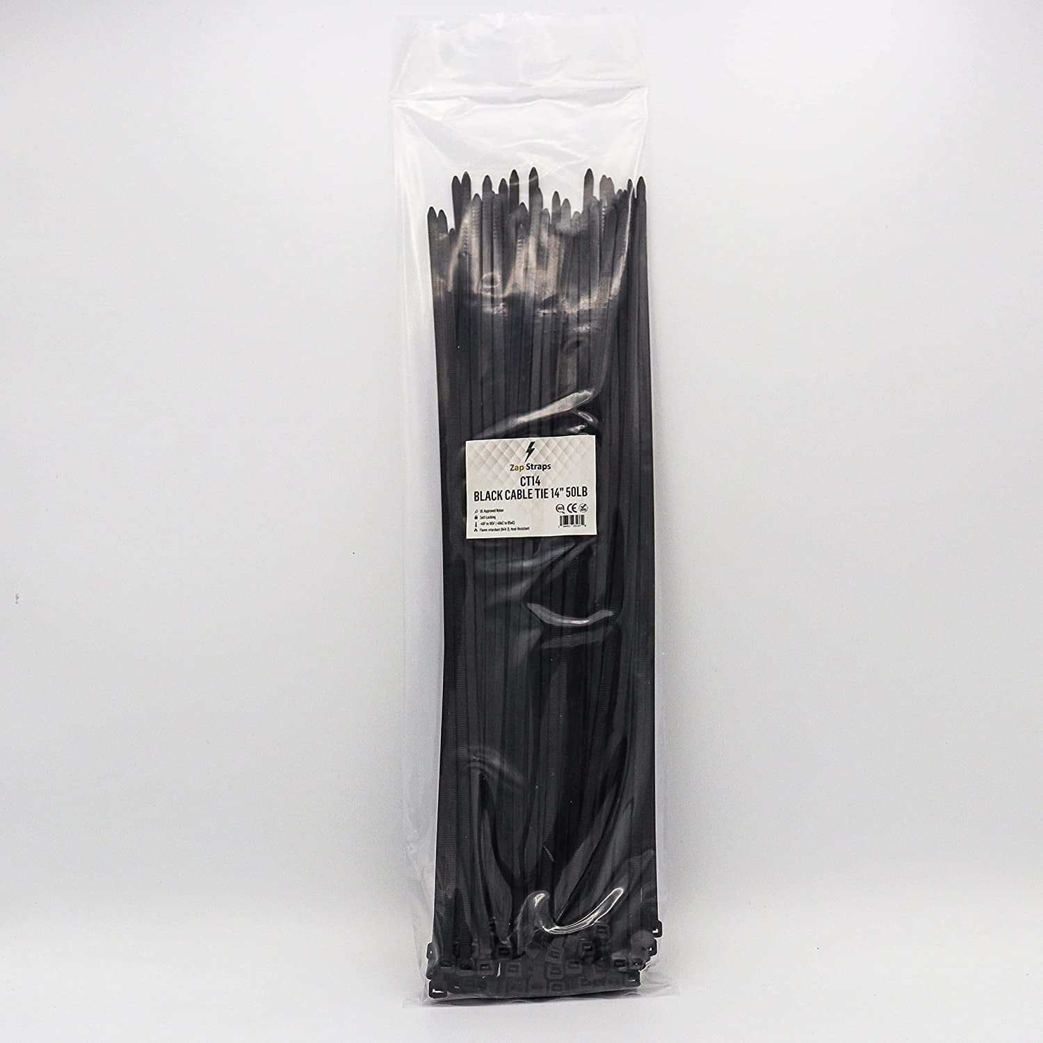 Zap Straps 100 Pack Nylon Zip Ties - With 50 Pounds Tensile
