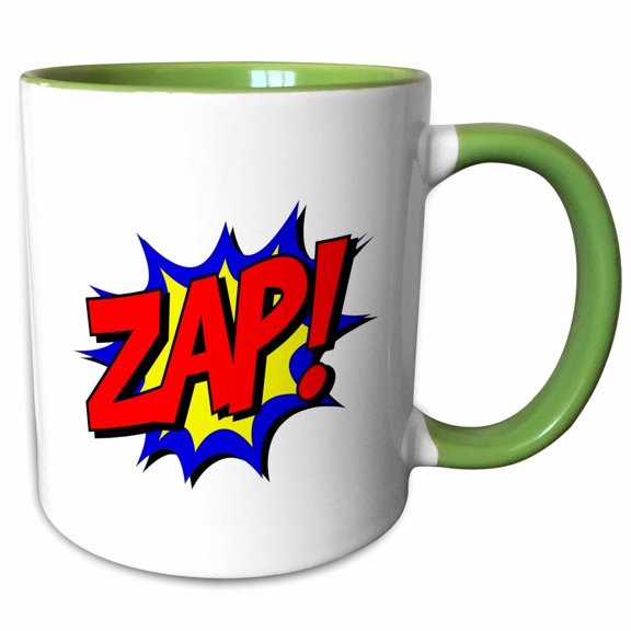 3drose, Zap Superhero, Lighting Fast Energy, Comical Word, 3drsmm, 15oz Two-tone Green Mug