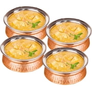 Zap impex Set of 4, Serve Utensil Set Stainless Steel Bowls Hammered Copper Serve Ware Accessories Diameter 13 cm