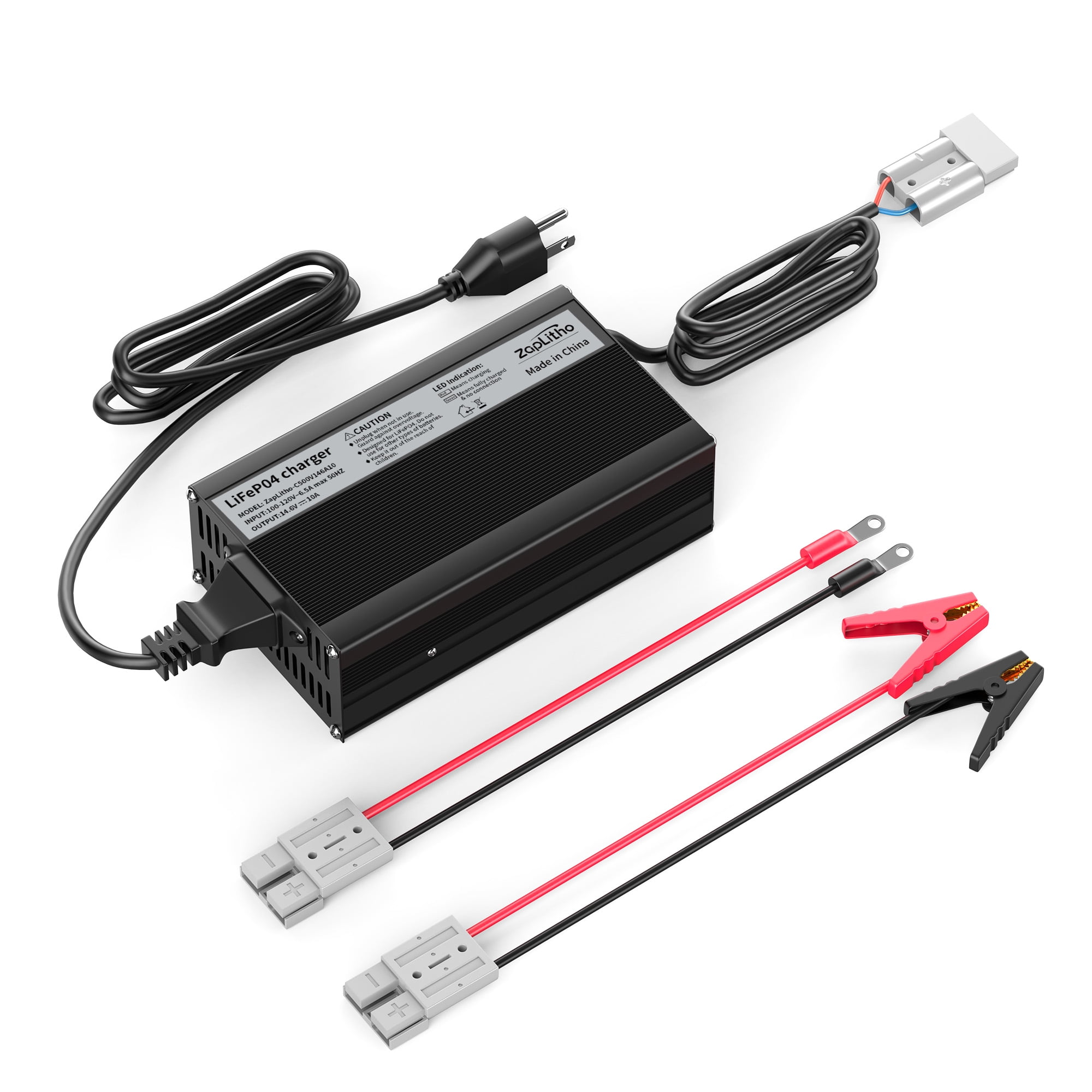 ZapLitho 12V 10A LiFePO4 Battery Charger, LiFePO4 Battery Charger, AC-DC Smart Charger with Anderson Connector LED Indicator Special for Lithium LiFePO4 Deep Cycle Rechargeable Batteries