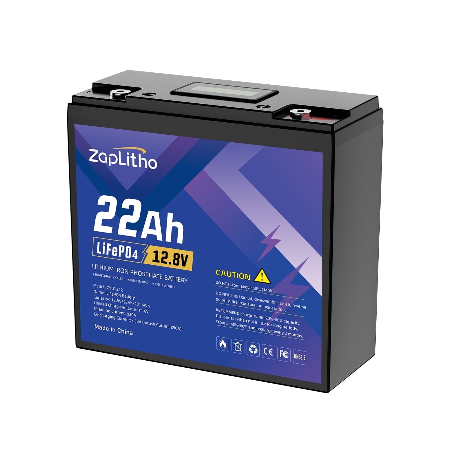 ZapLitho 12v 22ah Lithium Iron Phosphate Batteries, Rechargeable Electric Batteries For Lighting, Built In 30A BMS, Deep Cycle Lithium Battery Replacement of SLA Battery, Kids Scooters, Power Wheels