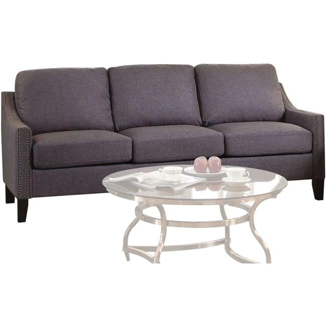 Zapata Gray Linen Sloped Arm Sofa with Nailhead Trim