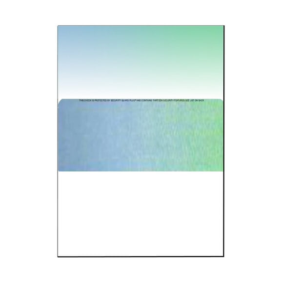 Zapco High-Security Check Paper, Blue-Green Gradient w Multiple Complex Background Pattern, 8-1/2" x 11", Microperfed with 1-Up Check, 13 Security Features - PACK OF 100 SHEETS