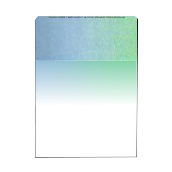 Zapco High-Security Check Paper, Blue-Green Gradient w Multiple Complex Background Pattern, 8-1/2" x 11", Microperfed with 1-Up Check, 13 Security Features - PACK OF 100 SHEETS
