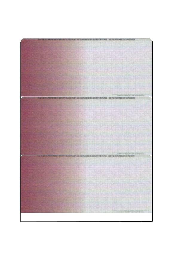 Zapco High-Security Check Paper, Burgundy-Off White Gradient w Multiple Complex Background Pattern, 8-1/2" x 11", Microperfed with 3-Up Checks, 13 Security Features - PACK OF 100 SHEETS