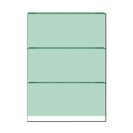 Zapco High-Security Check Paper, Green w Complex Background Pattern, 8-1/2" x 11", Microperfed with 3-Up Checks, 12 Security Features - PACK OF 100 SHEETS