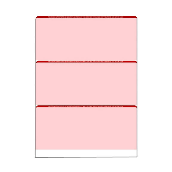 Zapco High-Security Check Paper, Red w Complex Background Pattern, 8-1/2" x 11", Microperfed with 3-Up Checks, 12 Security Features - PACK OF 250 SHEETS