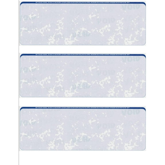 Zapco Security Check Paper, 24lb w Blue Marble Pattern, 8-1/2" x 11", Microperfed with 3 Checks, 8 Security Features - 100 SHEETS