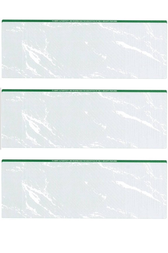 Zapco Security Check Paper, 24lb w Green Marble Pattern, 8-1/2" x 11", Microperfed with 3 Checks, 8 Security Features - 100 SHEETS