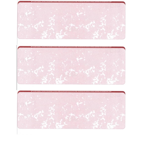 Zapco Security Check Paper, 24lb w Red Marble Pattern, 8-1/2" x 11", Microperfed with 3 Checks, 8 Security Features - 100 SHEETS