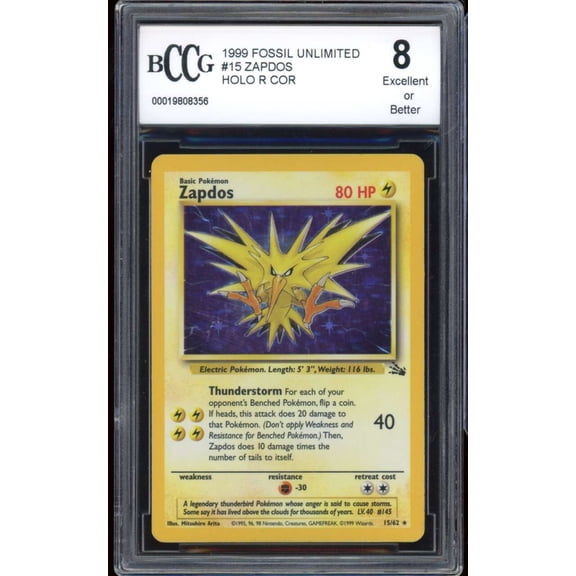 Zapdos Holo Card 1999 Pokemon Fossil Unlimited #15 BGS BCCG 8