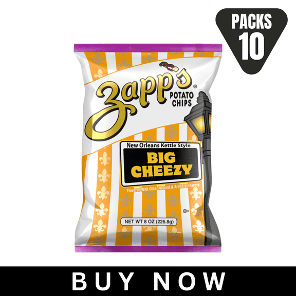 Zapp's Big Cheezy New Orleans Kettle Style Potato Chips, Party Size 8 oz (Pack of 10)