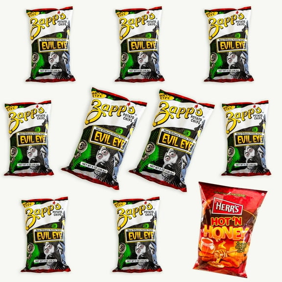 Zapp's Evil Eye New Orleans Kettle Potato Chips (8oz, 9pk) - Herr's Hot Honey Cheese Curls 3oz - 10 Items