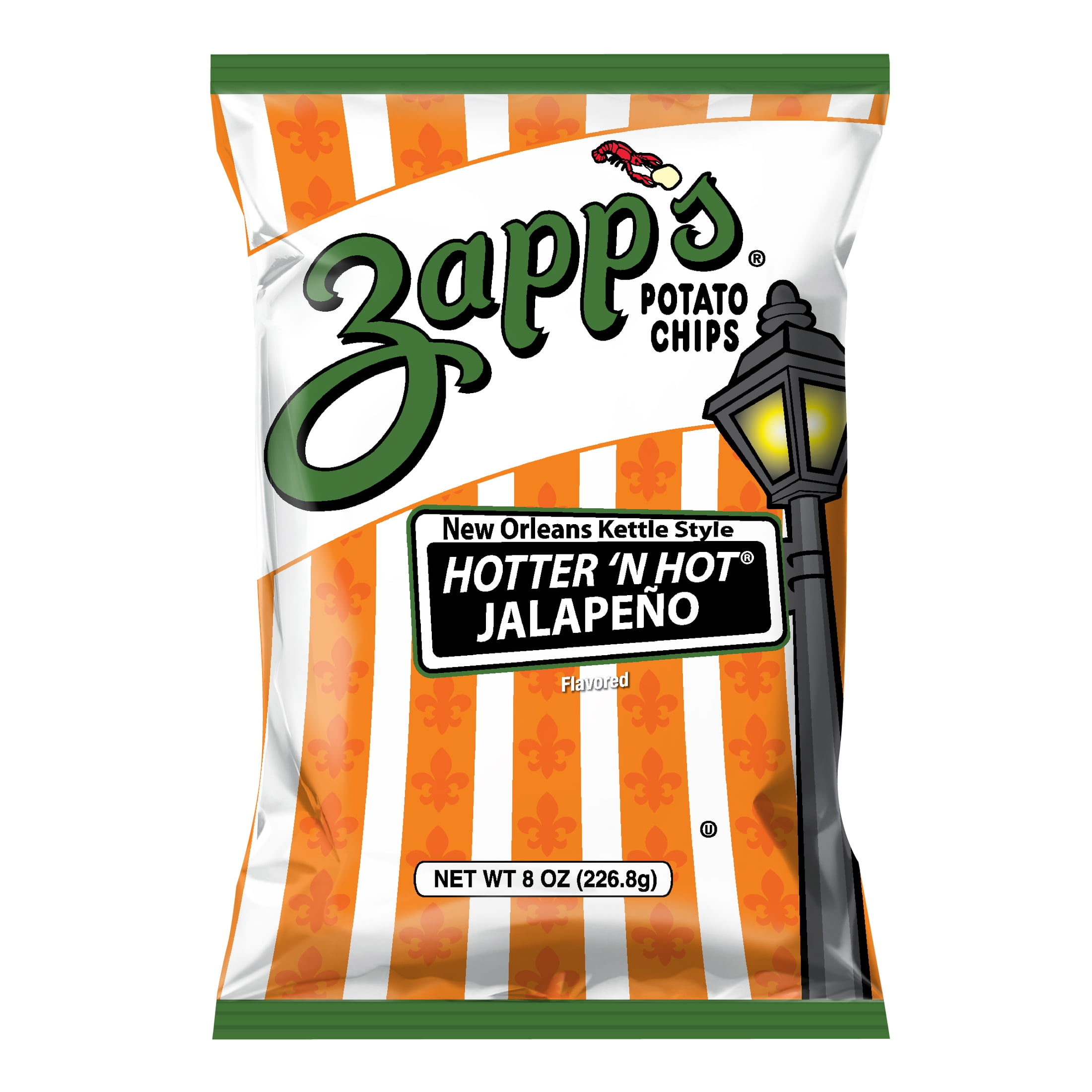 Zapp's Hotter 'N Hot Jalapeno New Orleans Kettle Style Potato Chips, Gluten-Free, 8 oz Bag