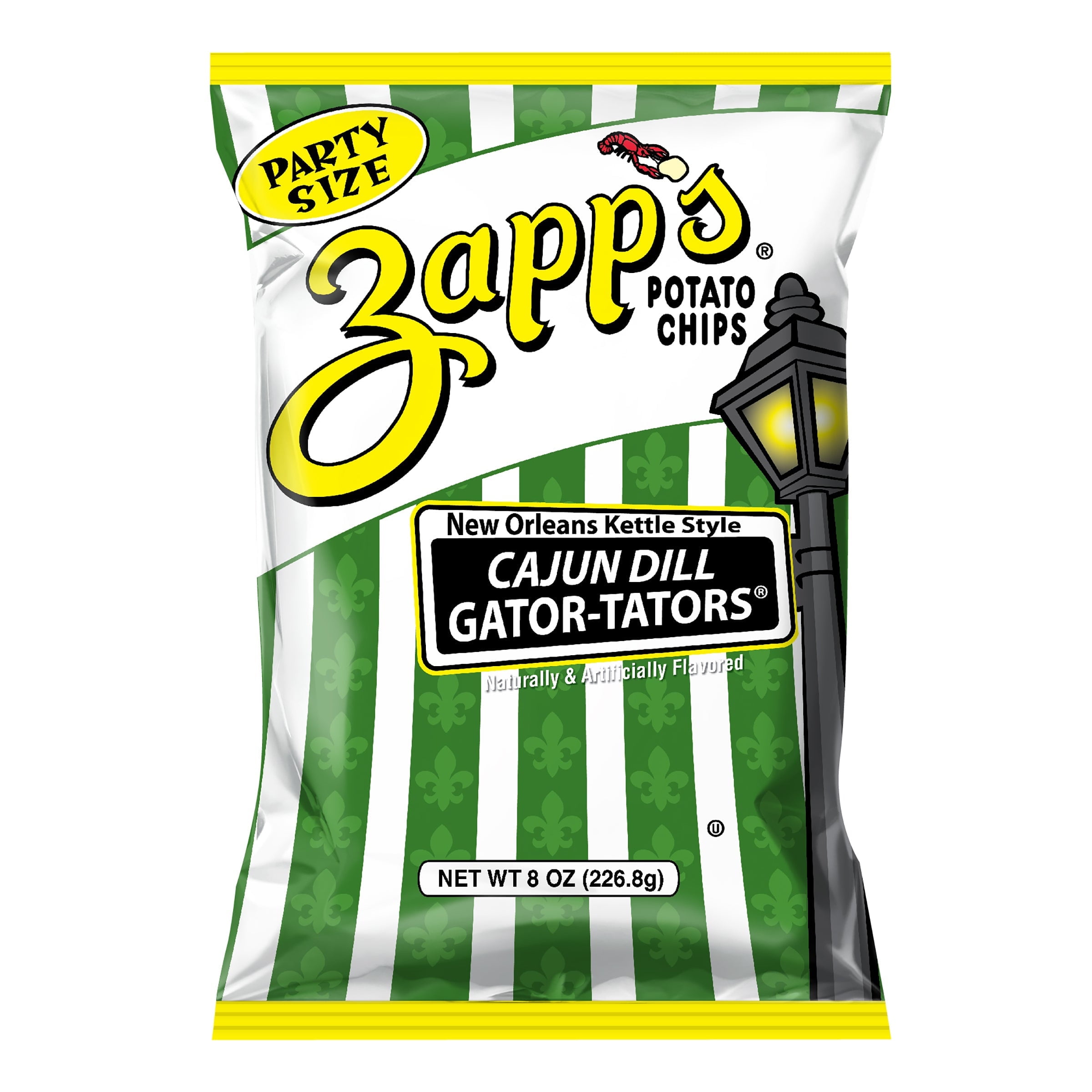 Zapp's Cajun Dill Gator-Tators New Orleans Kettle Style Potato Chips, Gluten-Free, Party Size, 8 oz Bag