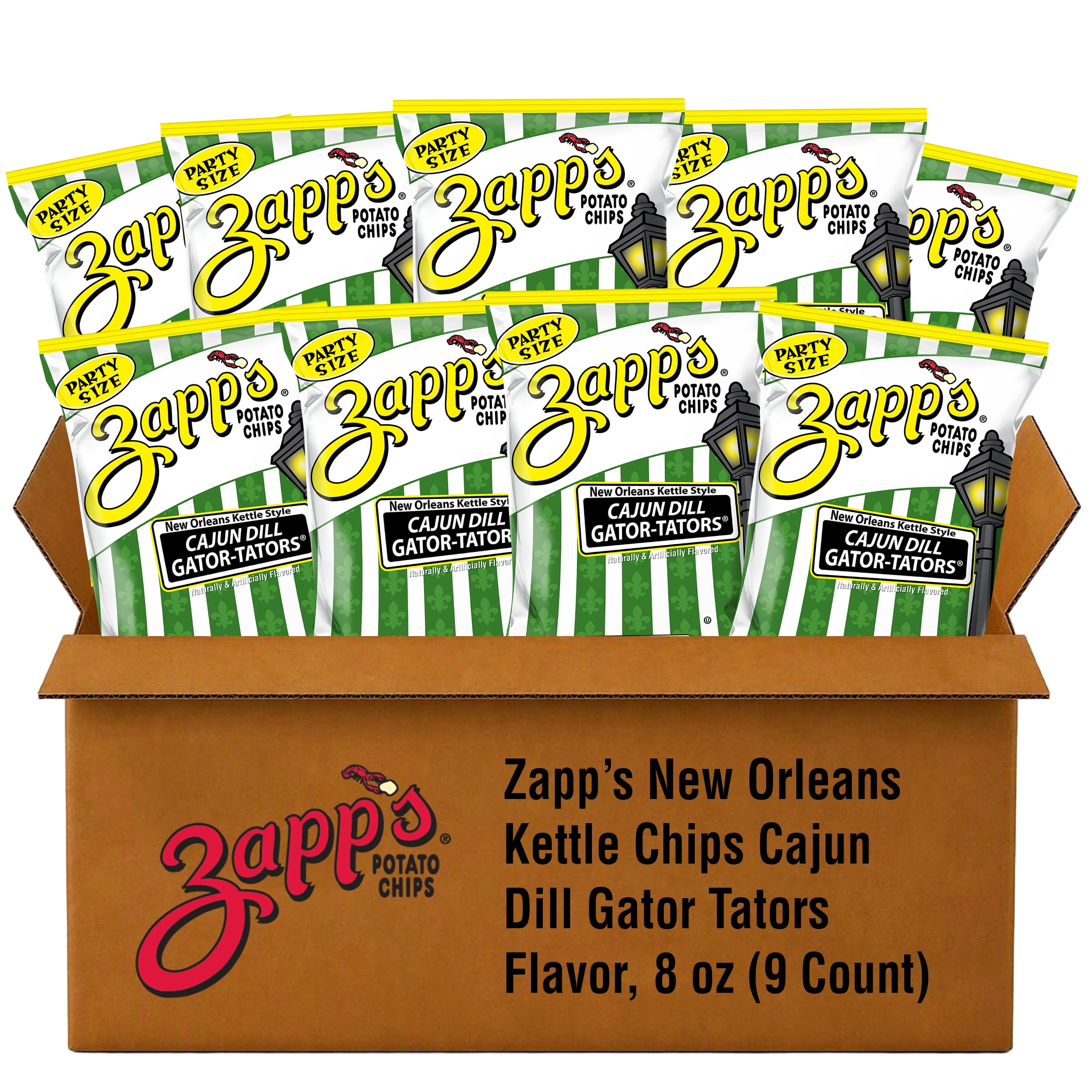 Zapp’s Cajun Dill Gator-Tators New Orleans Kettle Chips, 8 oz (9 Count)