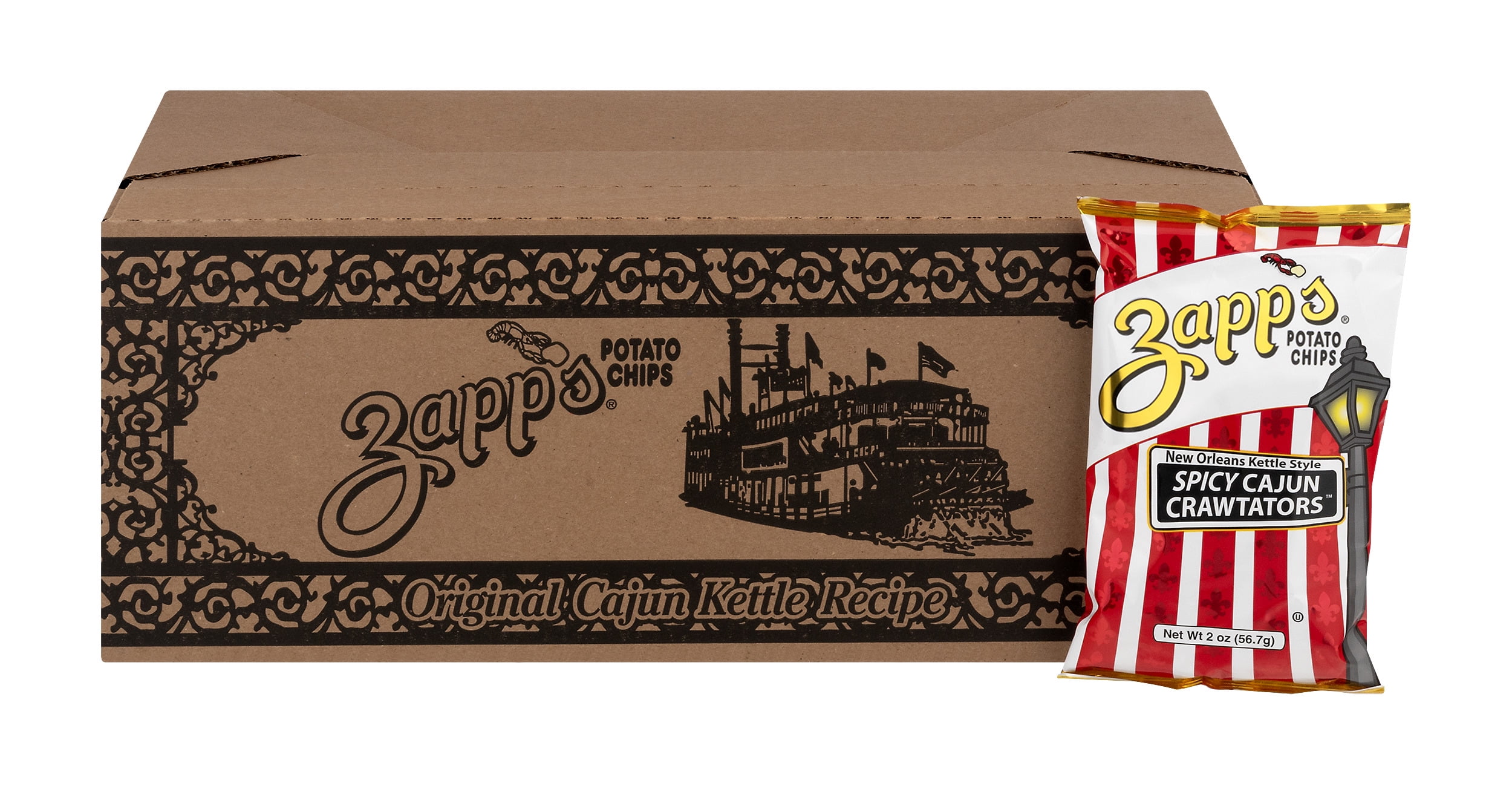 Zapp's Kettle Potato Chips, Spicy Cajun Crawtator, 2 oz, 25 Count