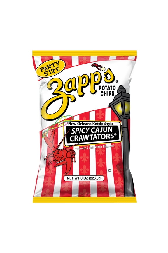 Mardi Gras Spicy Cajun Crawtators New Orleans Kettle Style Potato Chips, Gluten-Free, Party Size, 8 oz Bag