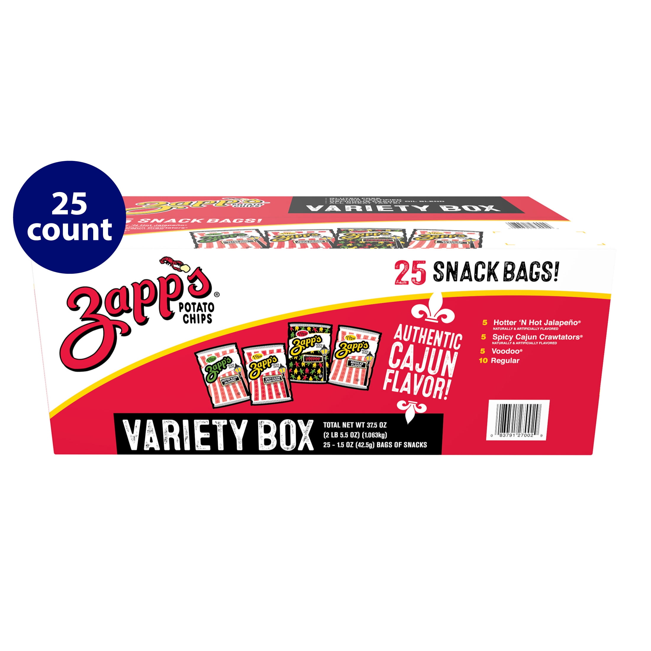 Zapp's New Orleans Kettle Style Potato Chips Pack, Variety Pack, Gluten