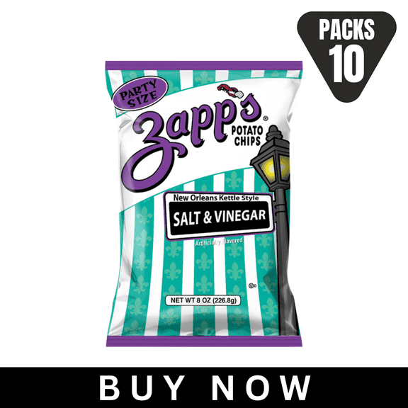 Zapp's Salt & Vinegar New Orleans Kettle Style Potato Chips, Party Size 8 oz (Pack of 10)