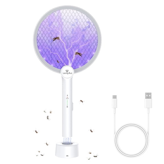 Zapper Racket  2 In 1 Electric Fly Swatter With Usb Rechargeable 4000v 3 Layer Safety Mesh For Indoor Outdoor