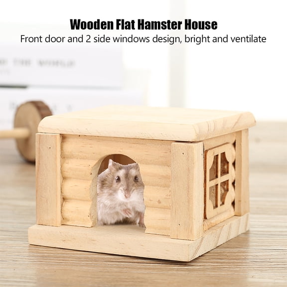 Zaqw 1Pc Natural Wooden Hamster House Flat Top Cabin Rat Hut Mouse Cage for Small Pet Toys