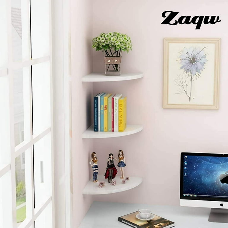 Zaqw 3Pcs Corner Shelves, White Wall Mount Floating Storage Shelf for  Bedroom Living Room Bathroom, Float Corner Display Shelf