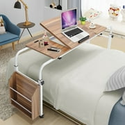 Zaqw 47.24in Overbed Table with Wheels, Multi-Functional Over Bed Table Computer Desk Adjustable Length Height, Table with magazine rack