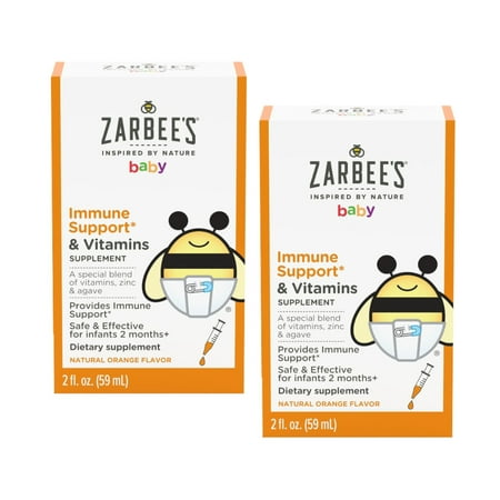 ZarBee's Naturals Baby Immune Support + Vitamins, Natural Orange Flavor, 2 oz (Pack of 2)